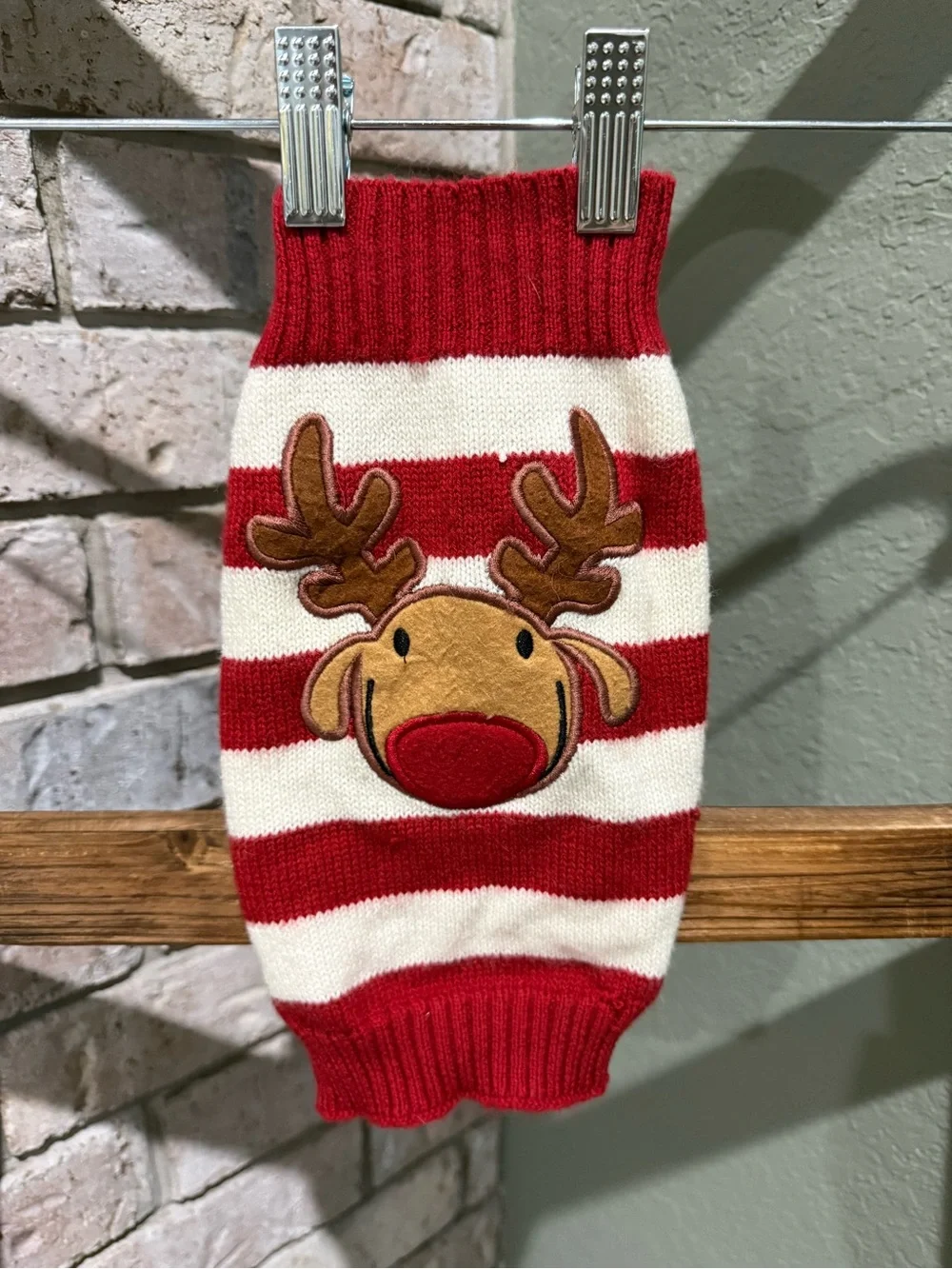 Dog Red & White Striped Reindeer Knit Sweater